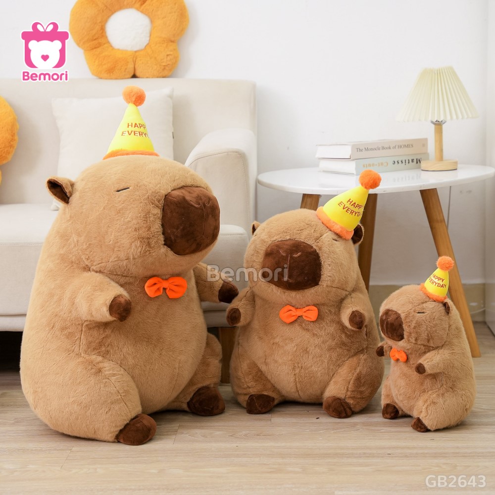 Gấu Bông Capybara Đội Mũ Happy mềm mại, dễ thương