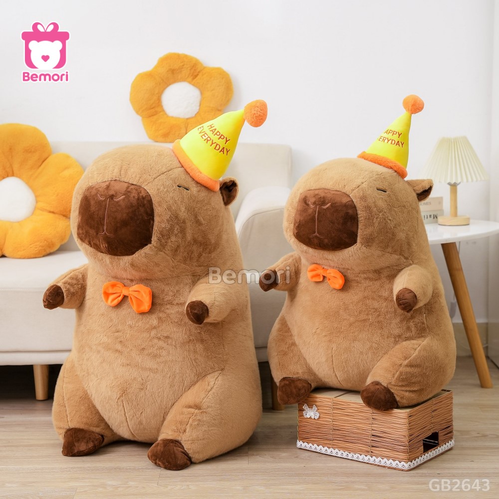 Gấu Bông Capybara Đội Mũ Happy màu sắc tươi tắn