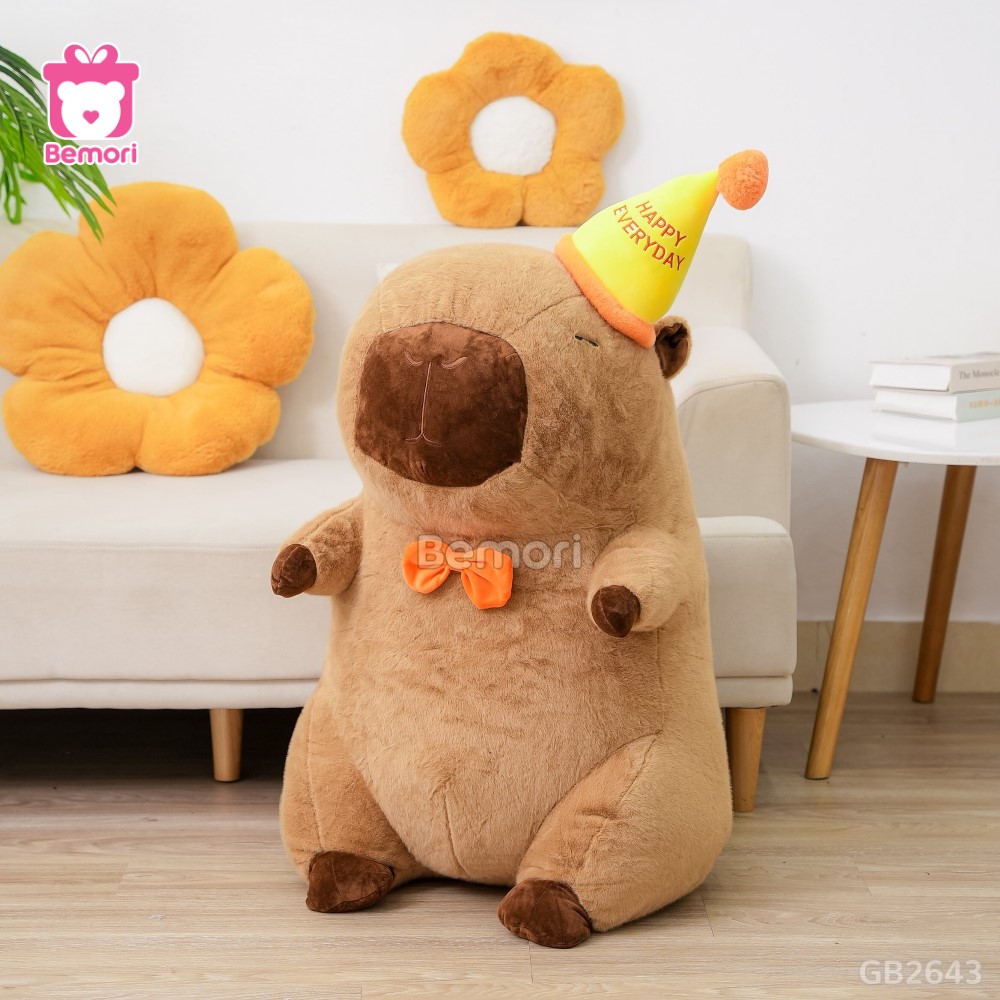 Gấu Bông Capybara Đội Mũ Happy thiết kế tỉ mỉ