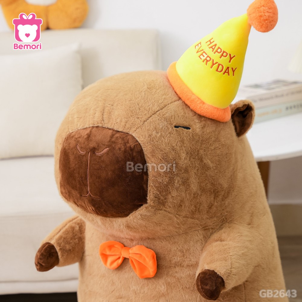 Gấu Bông Capybara Đội Mũ Happy ngộ nghĩnh