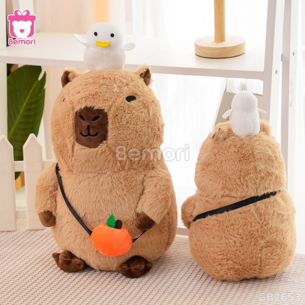 Gấu Bông Capybara Đội Vịt Đeo Túi xinh xắn, dễ thương