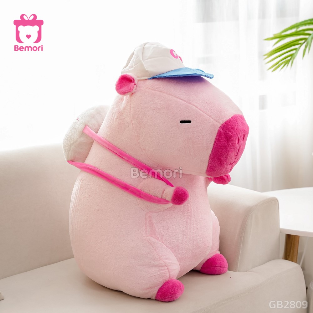 Gấu Bông Capybara Hồng Đeo Bóng Bigsize căng bông, rất êm khi ôm