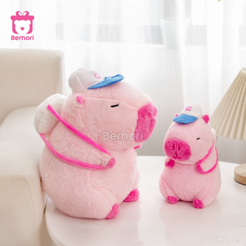 Gấu Bông Capybara Hồng Đeo Bóng làm đồ trang trí xinh xắn