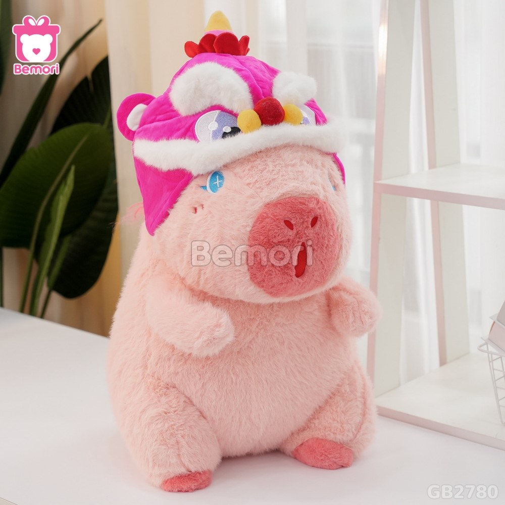 Gấu Bông Capybara Tóc Hồng Mũ Lân làm quà tặng dễ thương