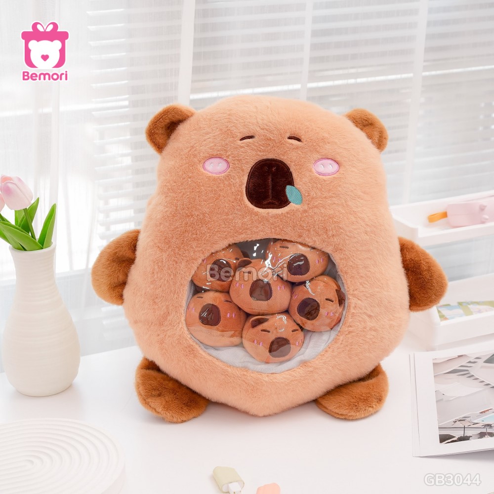 Gia Đình Gấu Bông Capybara thiết kế độc đáo “mua 1 được 7” cho fan mê Capy