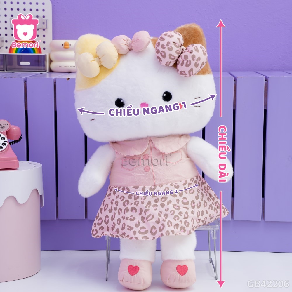 Cách đo kích thước của Gấu Bông Kitty Tiểu Kim Váy Da Beo