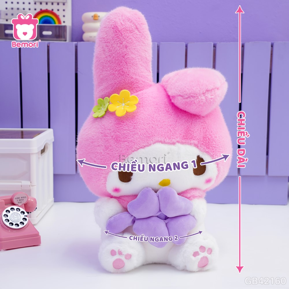 Cách đo kích thước của Gấu Bông Thỏ Sanrio Cầm Cỏ 4 Lá