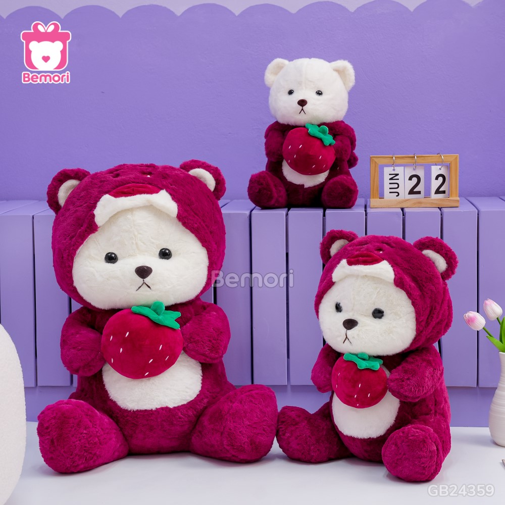 Gấu Bông Lena Cosplay Lotso Ôm Dâu – Hồng Đậm