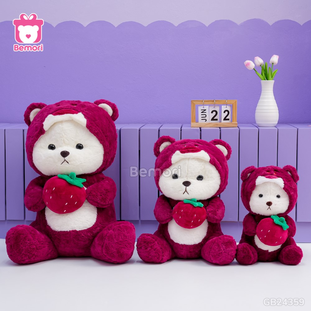 Gấu Bông Lena Cosplay Lotso Ôm Dâu – Hồng Đậm