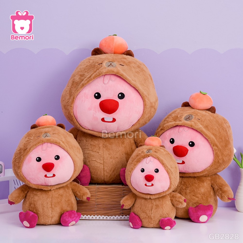 Gấu Bông Loopy Cosplay Capybara Đội Hồng
