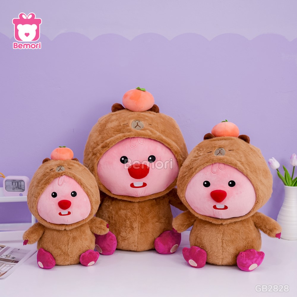 Gấu Bông Loopy Cosplay Capybara Đội Hồng – món quà dễ thương cho bé yêu