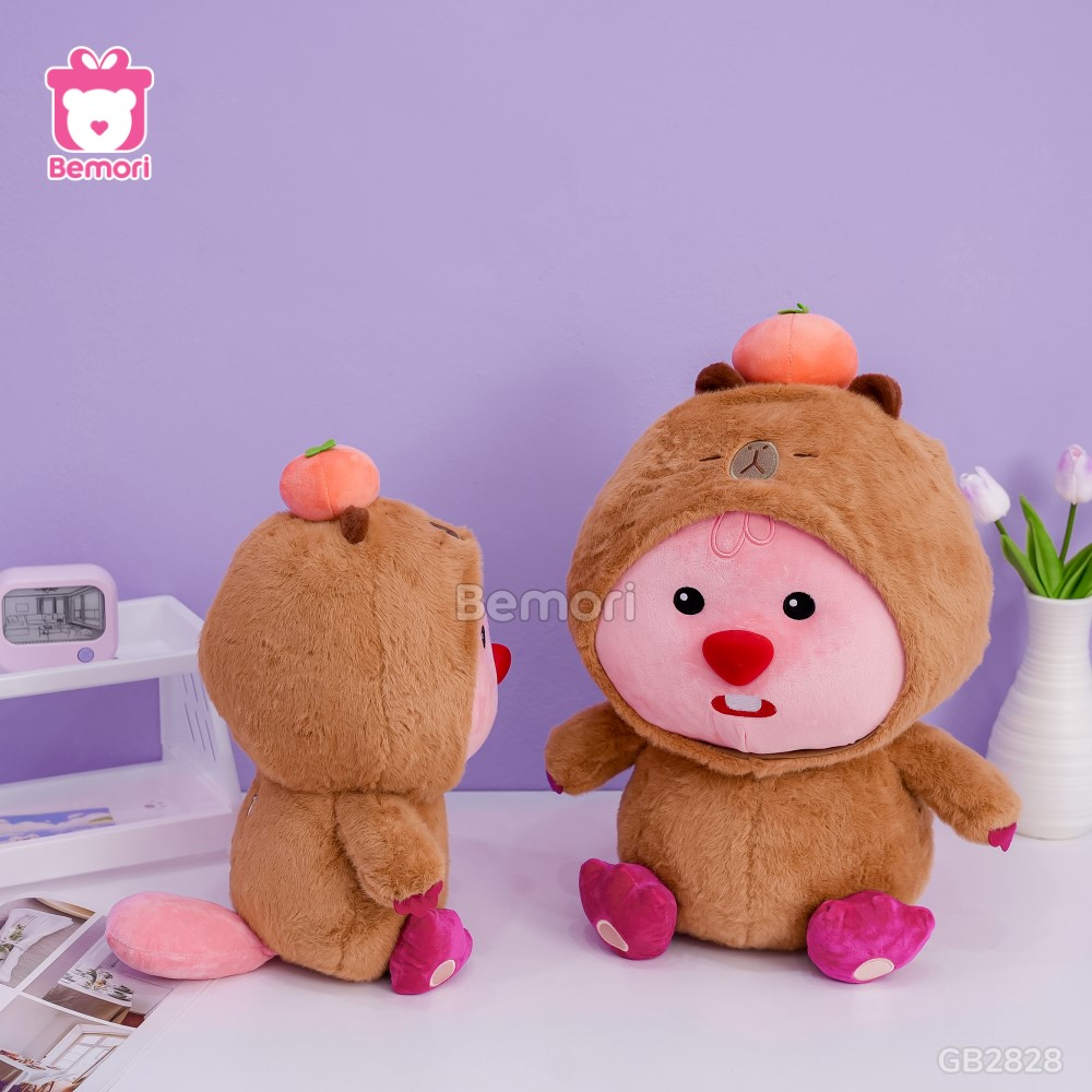 Gấu Bông Loopy Cosplay Capybara Đội Hồng nhồi bông êm ái