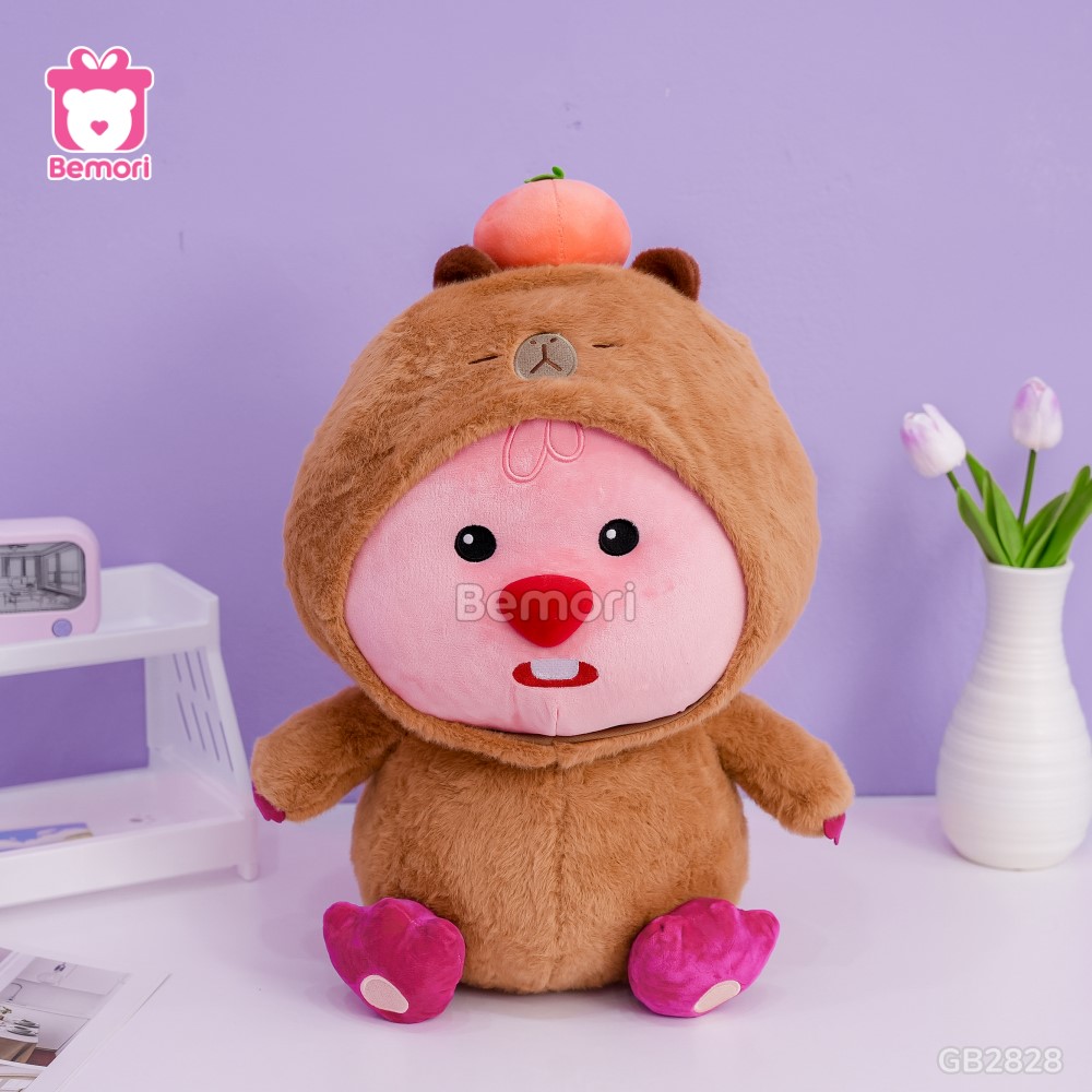 Gấu Bông Loopy Cosplay Capybara Đội Hồng đường may tỉ mỉ, chắc chắn