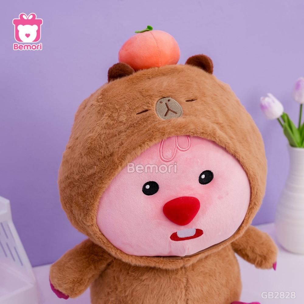 Gấu Bông Loopy Cosplay Capybara Đội Hồng