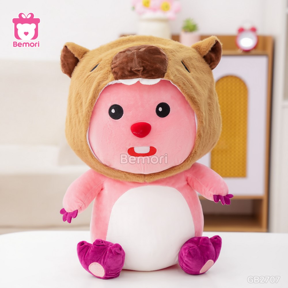 Gấu Bông Loopy Cosplay Đội Mũ Capybara mặt hoa da phấn siêu xinh