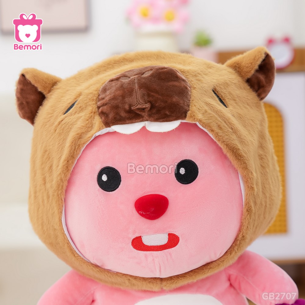 Gấu Bông Loopy Cosplay Đội Mũ Capybara mắt lim dim ngộ nghĩnh