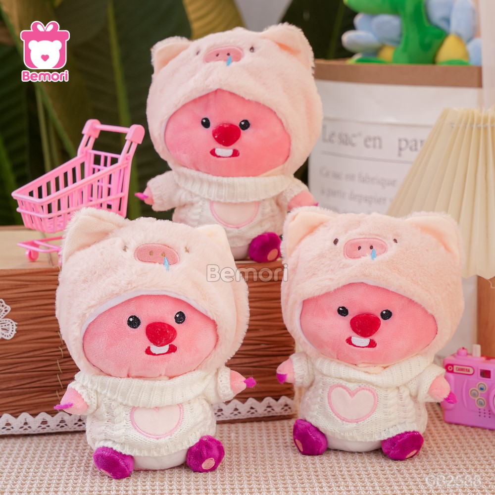 Gấu Bông Loopy Cosplay Heo Hồng Áo Tim