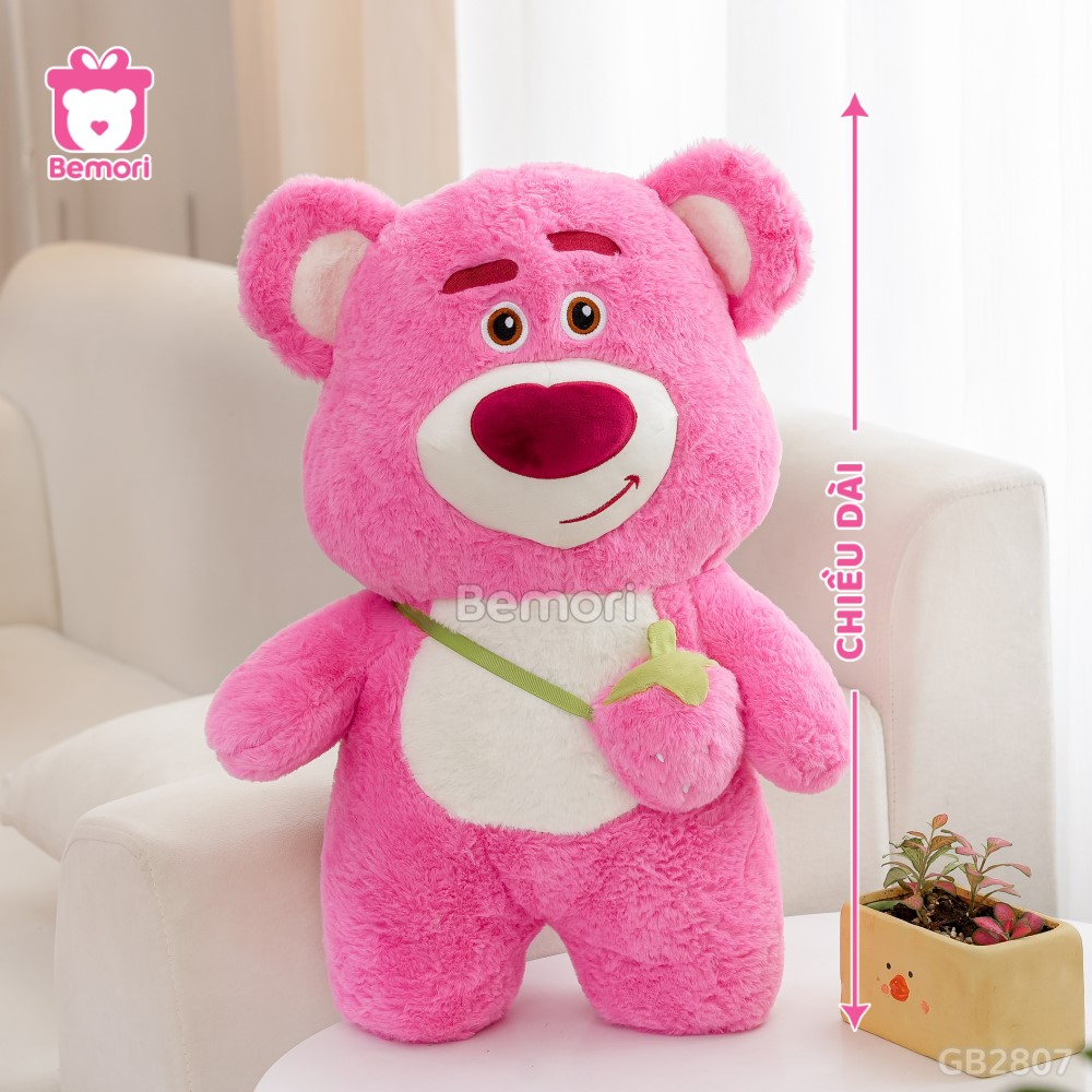 Cách đo kích thước của Gấu Bông Lotso Đứng Đeo Túi Dâu