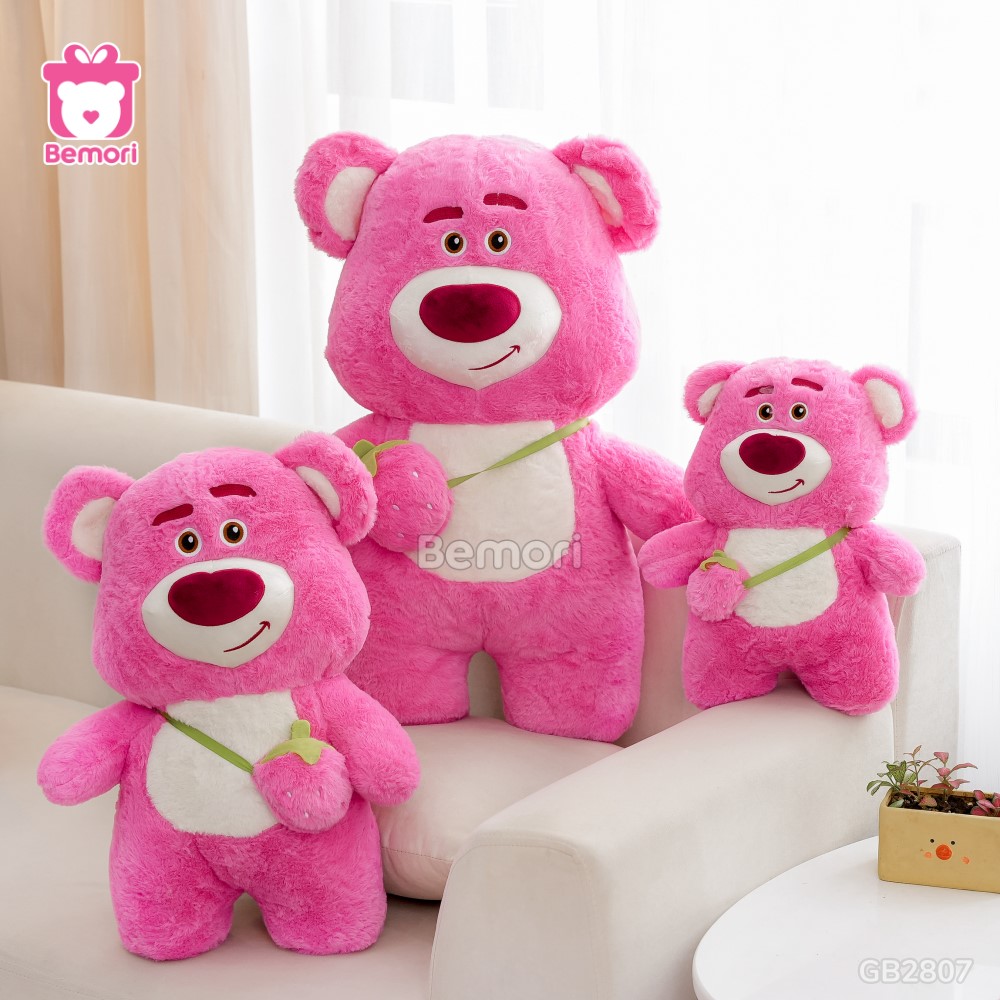 Gấu Bông Lotso Đứng Đeo Túi Dâu – Hồng Nhạt ngọt ngào