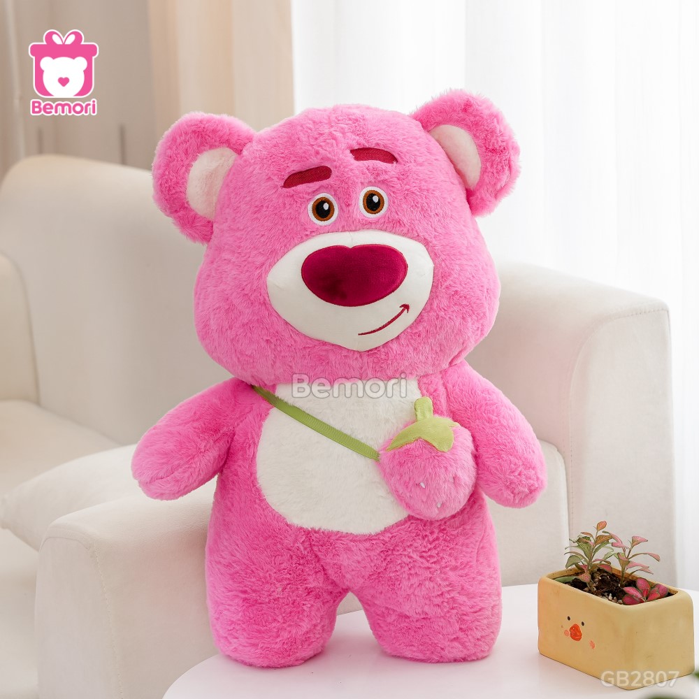 Gấu Bông Lotso Đứng Đeo Túi Dâu – Hồng Nhạt xinh xắn