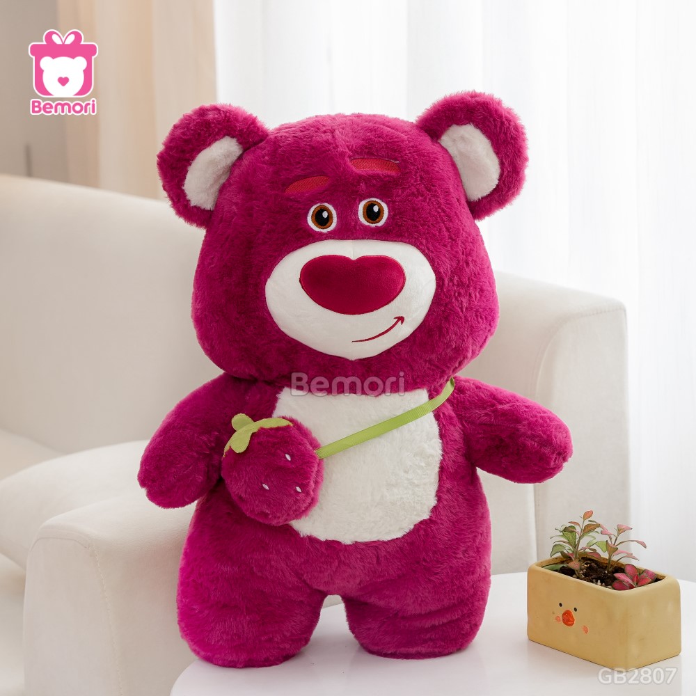 Gấu Bông Lotso Đứng Đeo Túi Dâu Hồng Đậm xinh xắn