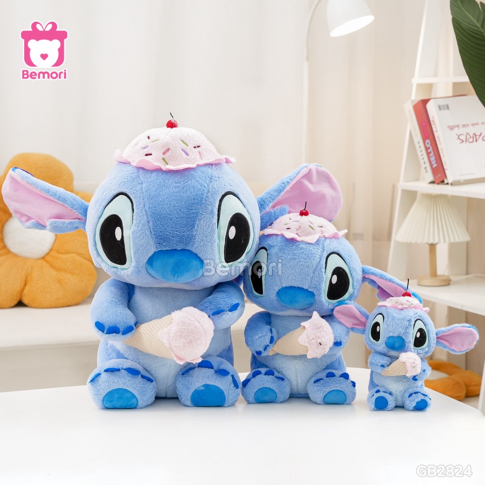 Gấu Bông Stitch Ngồi Đội Mũ Ôm Kem đa dạng kích thước