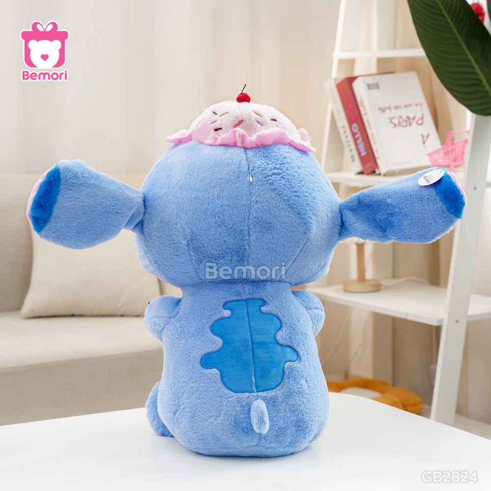 Gấu Bông Stitch Ngồi Đội Mũ Ôm Kem đường may tỉ mỉ, chắc chắn