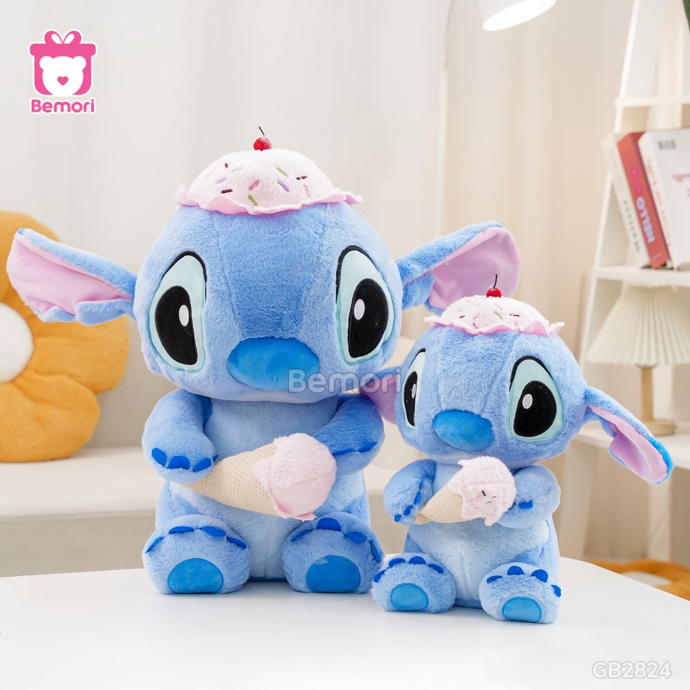 Gấu Bông Stitch Ngồi Đội Mũ Ôm Kem ngộ nghĩnh