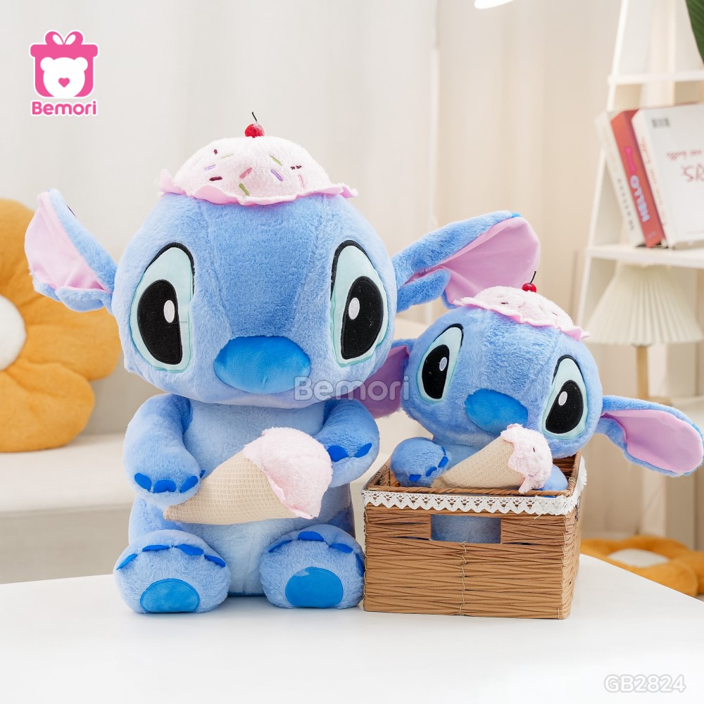 Gấu Bông Stitch Ngồi Đội Mũ Ôm Kem thích hợp làm quà tặng cho bé yêu