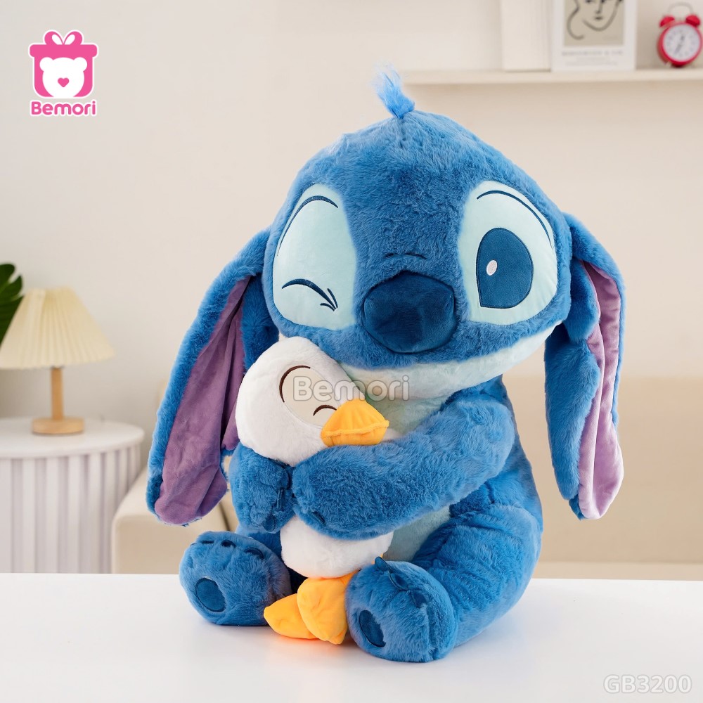 Gấu Bông Stitch Xanh Ôm Vịt mềm mại khi ôm