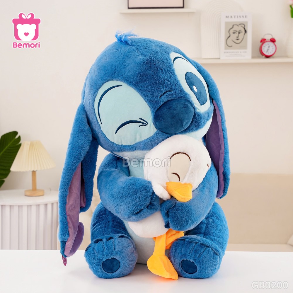 Gấu Bông Stitch Xanh Ôm Vịt bên ngoài mềm mại