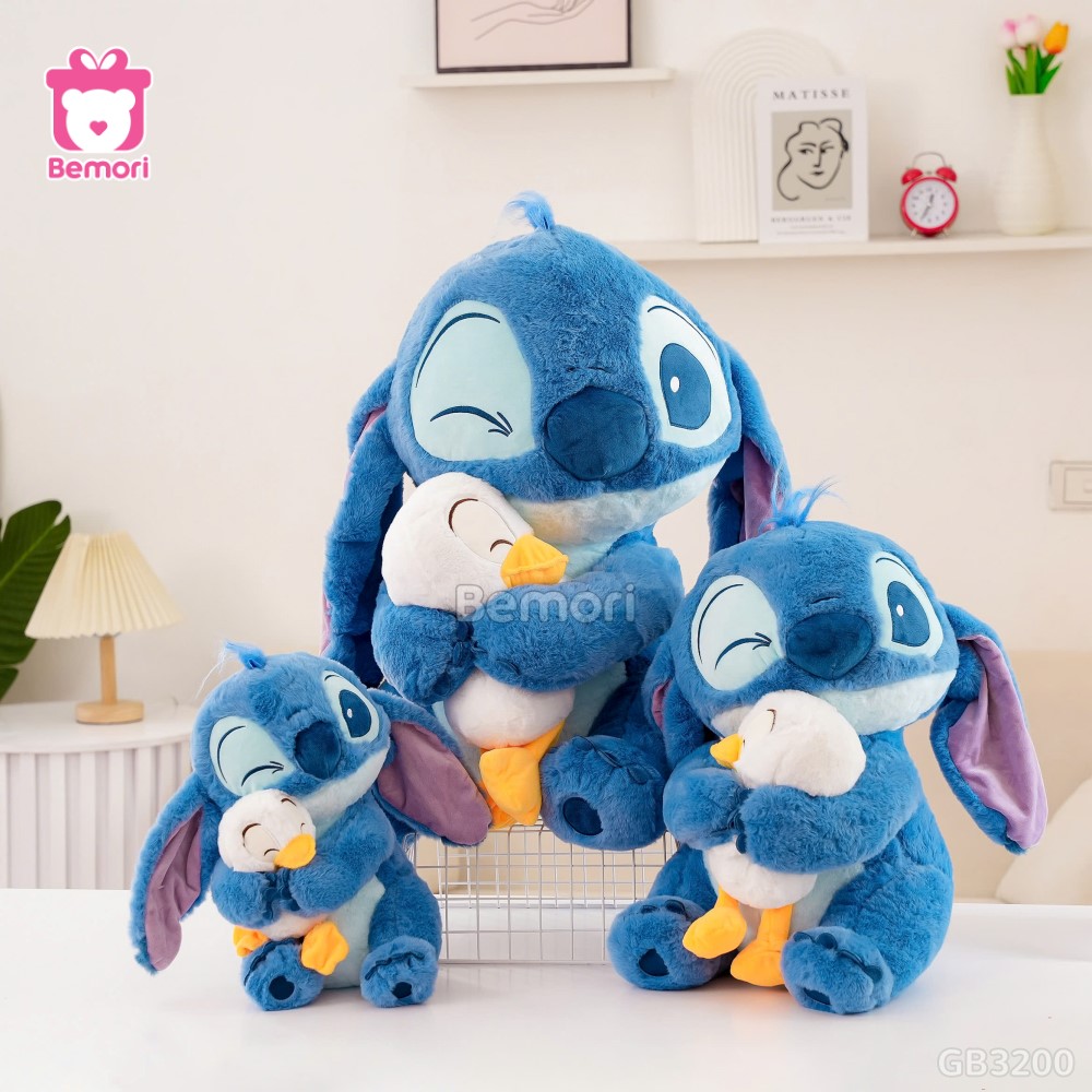 Gấu Bông Stitch Xanh Ôm Vịt với ngoại hình siêu đáng yêu