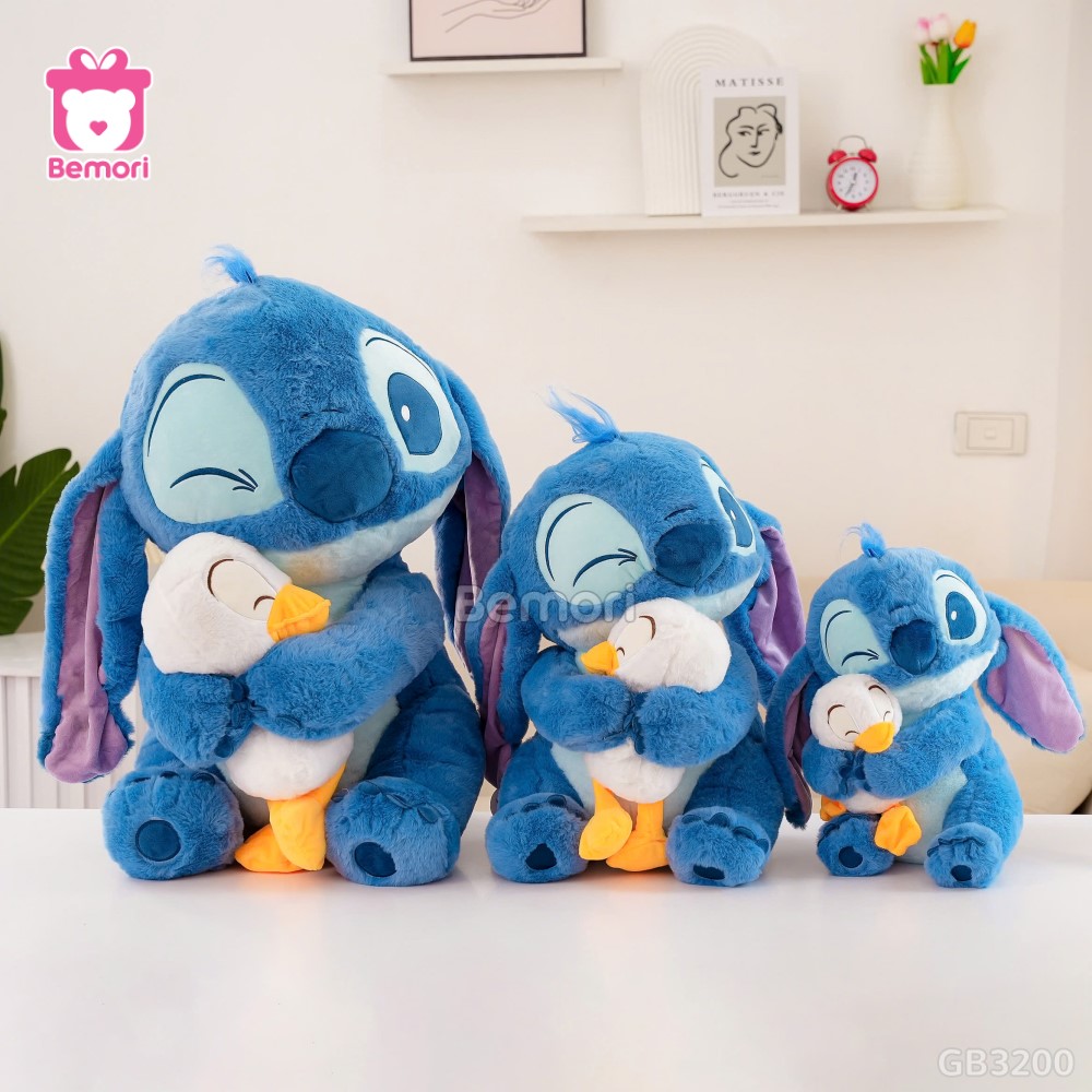 Gấu Bông Stitch Xanh Ôm Vịt màu sắc đẹp, thiết kế ngộ nghĩnh