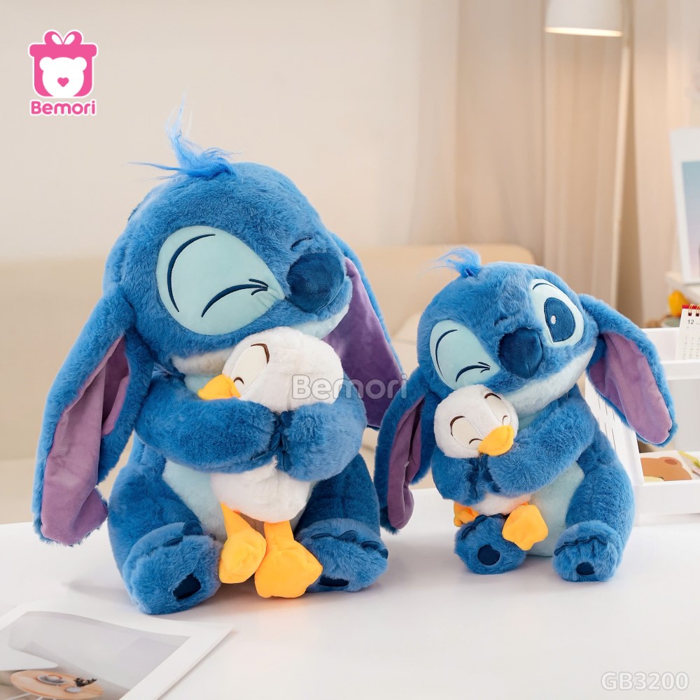 Gấu Bông Stitch Xanh Ôm Vịt làm đồ trang trí phòng, bàn làm việc đáng yêu