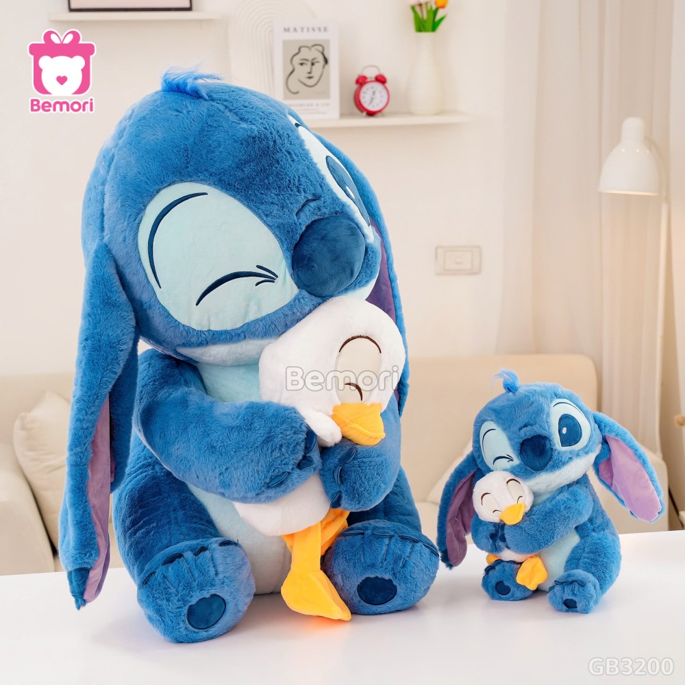 Gấu Bông Stitch Xanh Ôm Vịt biểu cảm siêu cute