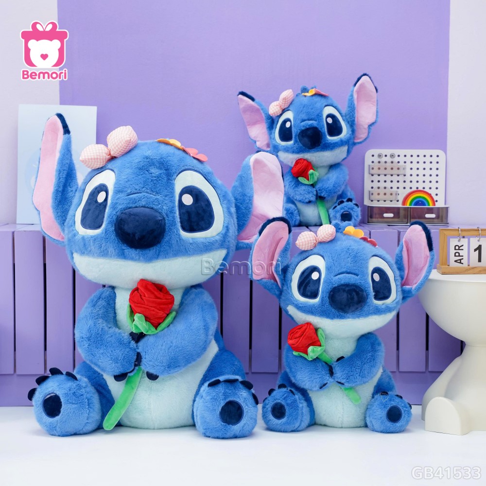 Gấu Bông Stitch Cầm Hoa