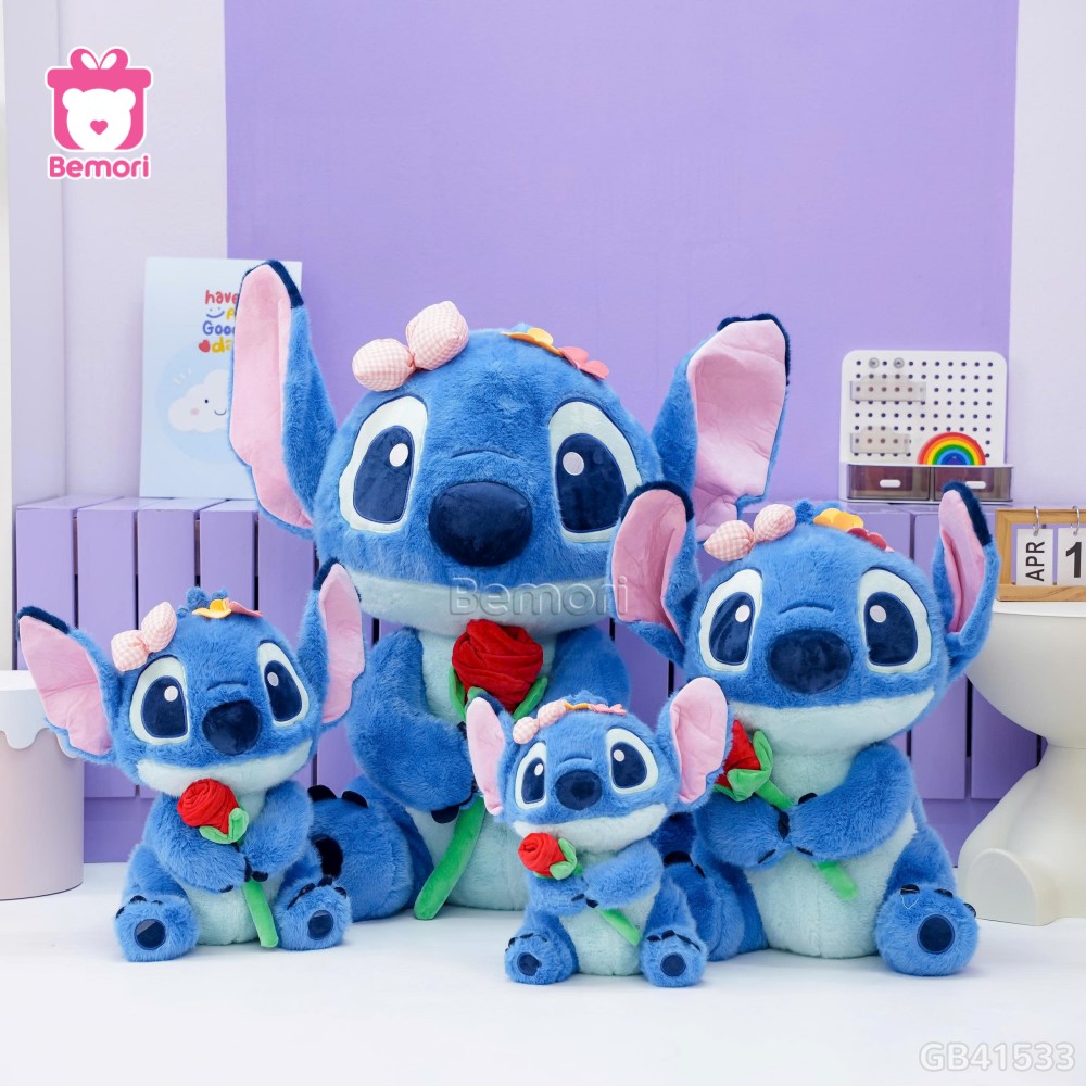 Gấu Bông Stitch Cầm Hoa