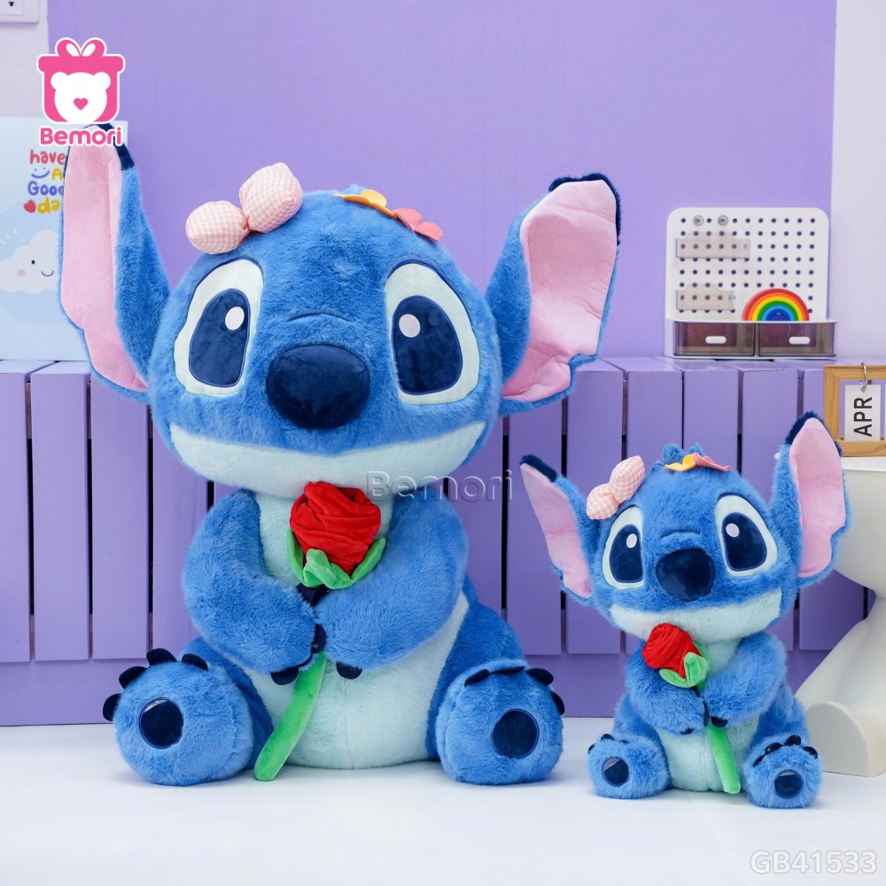 Gấu Bông Stitch Cầm Hoa