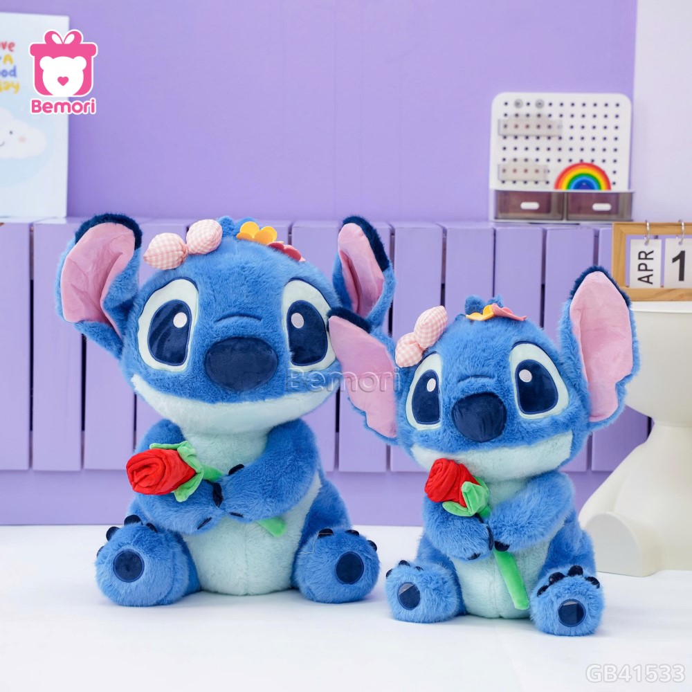 Gấu Bông Stitch Cầm Hoa