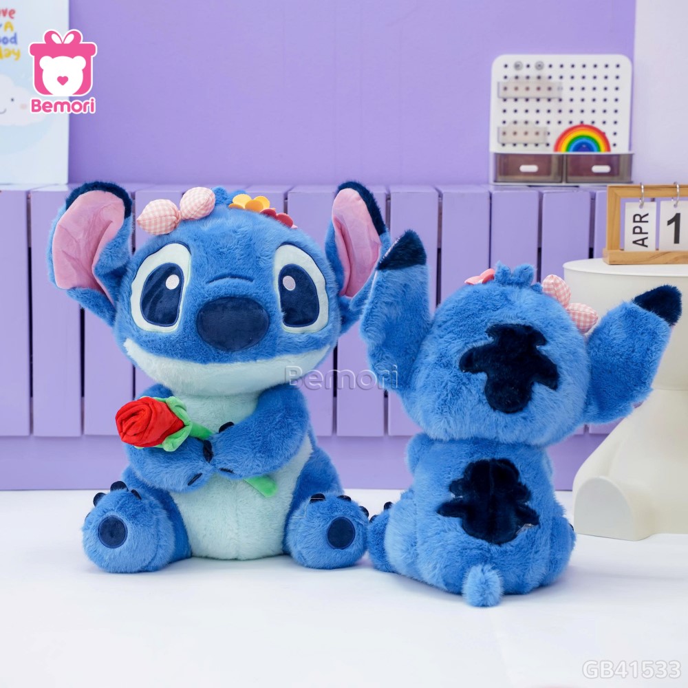 Gấu Bông Stitch Cầm Hoa