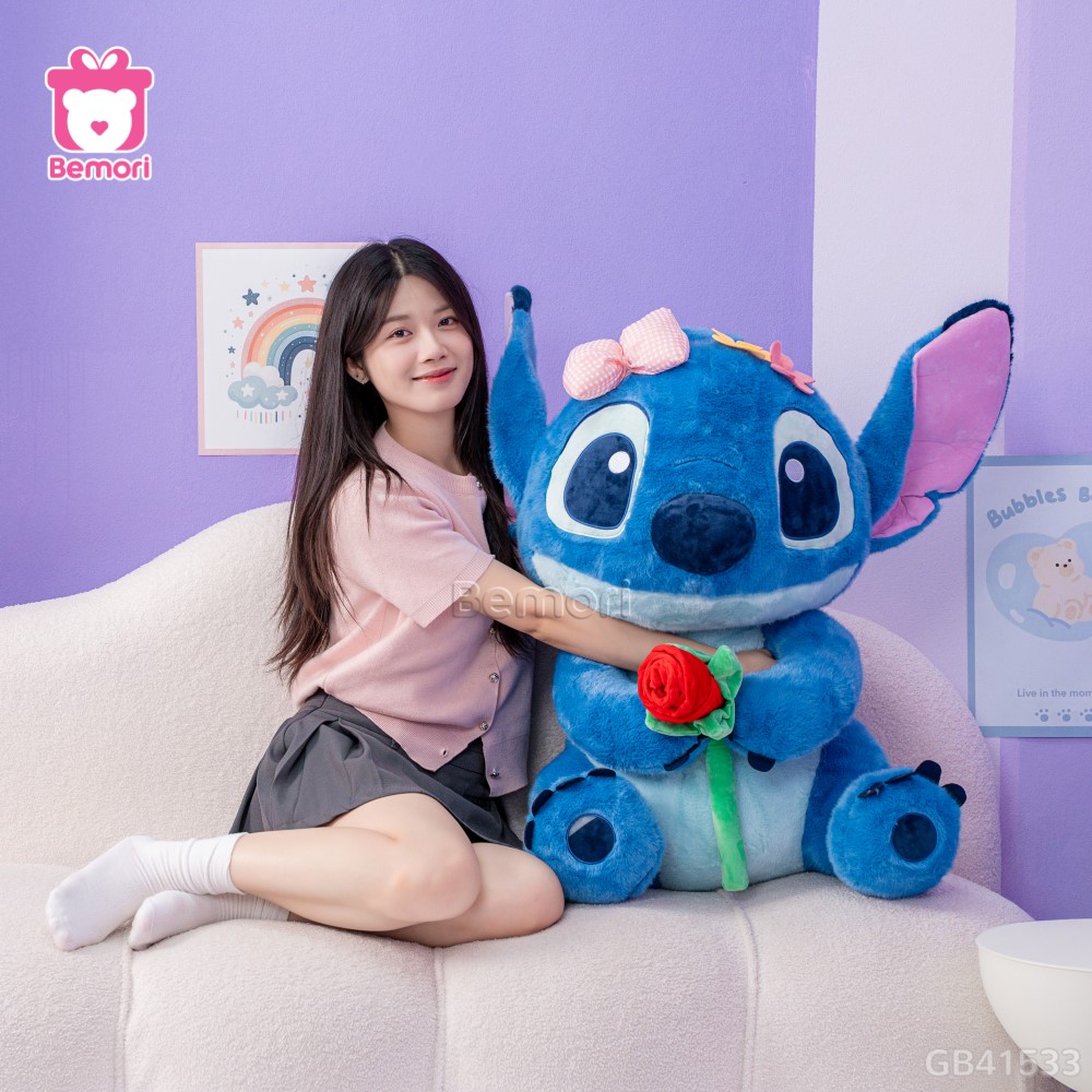 Gấu Bông Stitch Cầm Hoa