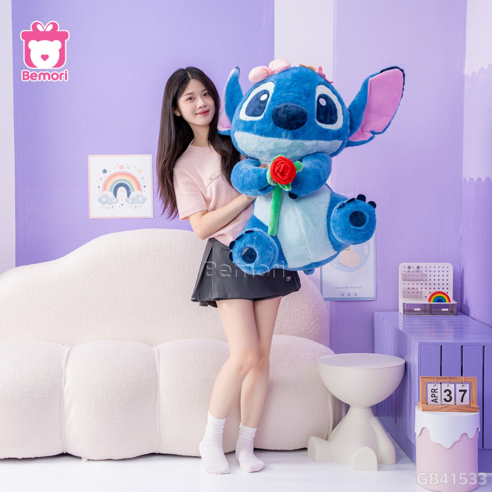 Gấu Bông Stitch Cầm Hoa