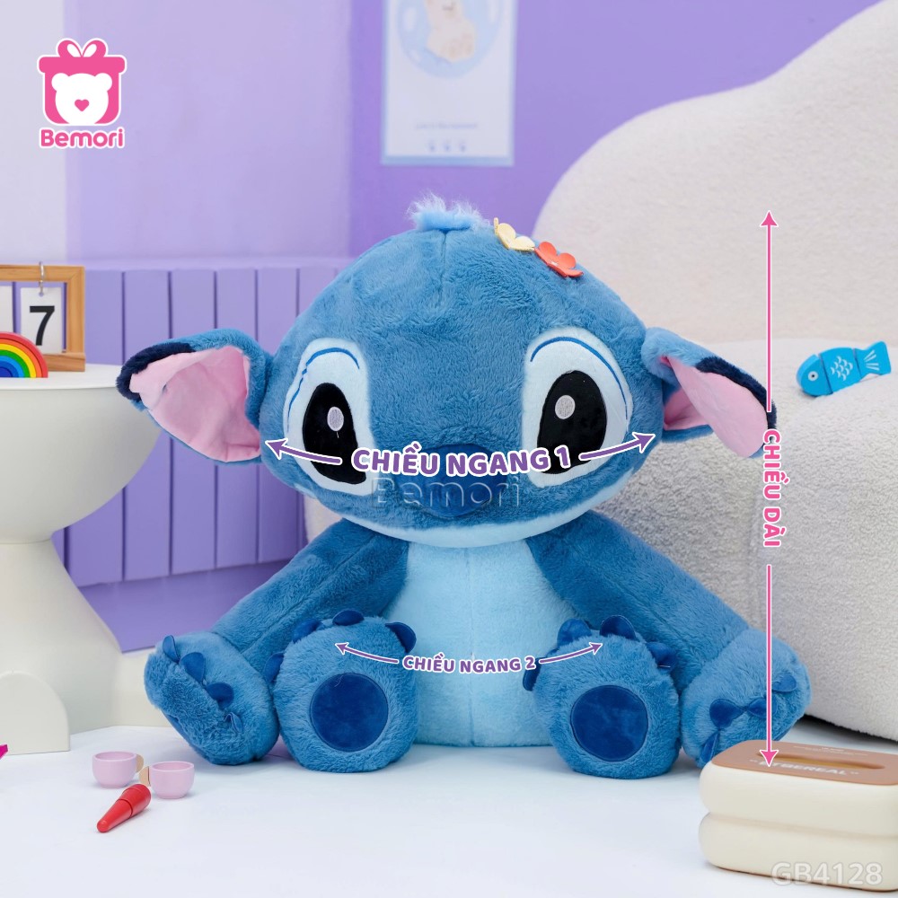Cách đo kích thước của Gấu Bông Stitch Ngồi Đội Hoa