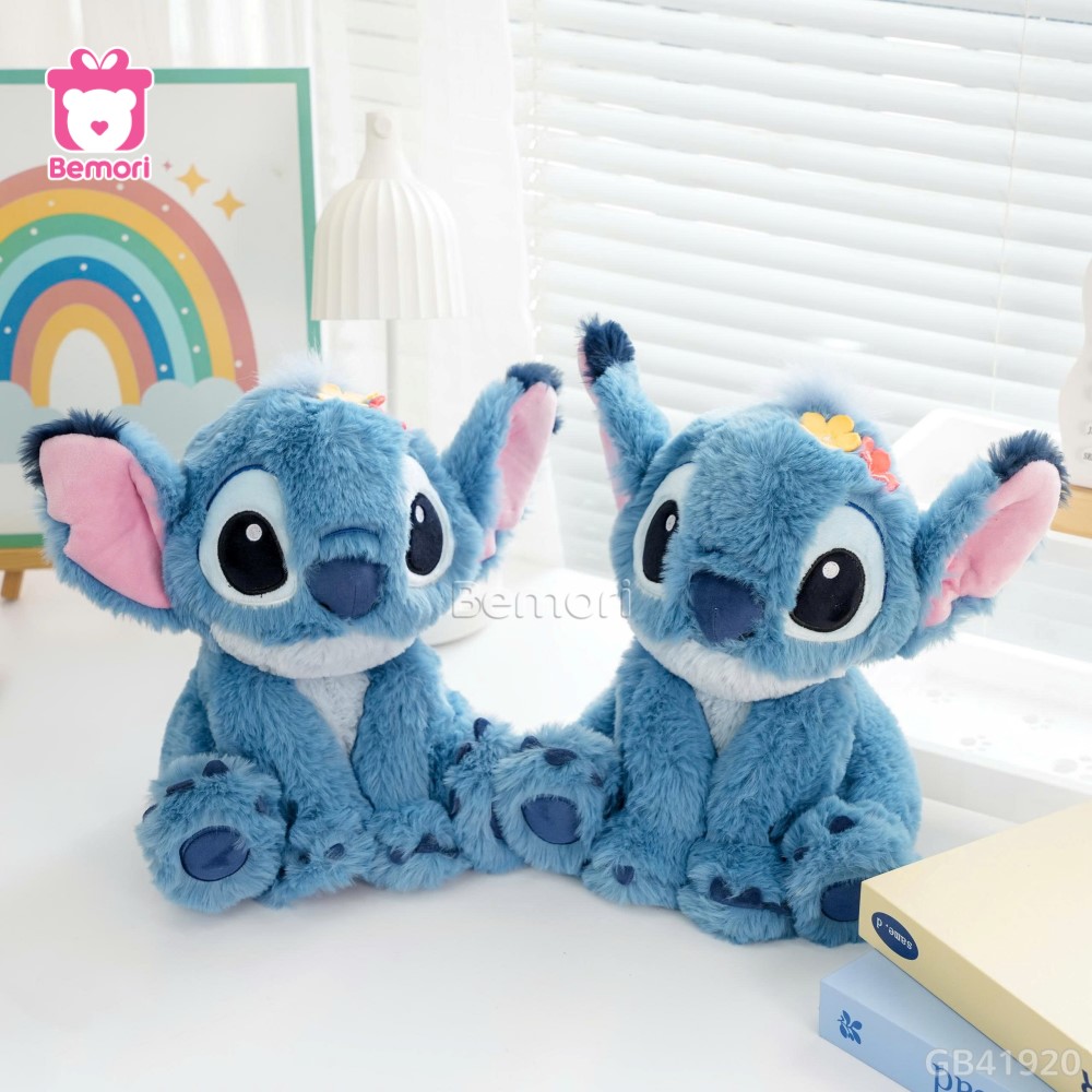 Gấu Bông Stitch Ngồi Đội Hoa Lông Xù