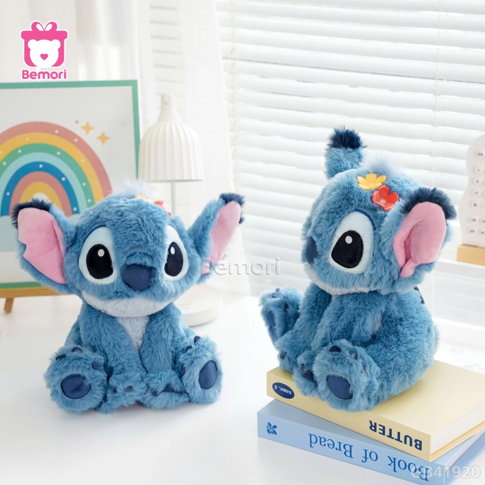 Gấu Bông Stitch Ngồi Đội Hoa Lông Xù