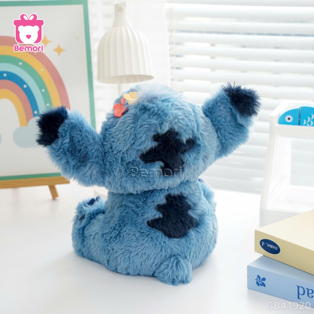 Gấu Bông Stitch Ngồi Đội Hoa Lông Xù