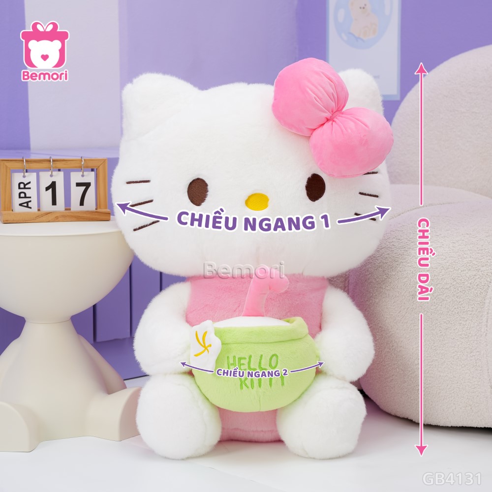 Cách đo kích thước của Gấu Bông Hello Kitty Ôm Dừa