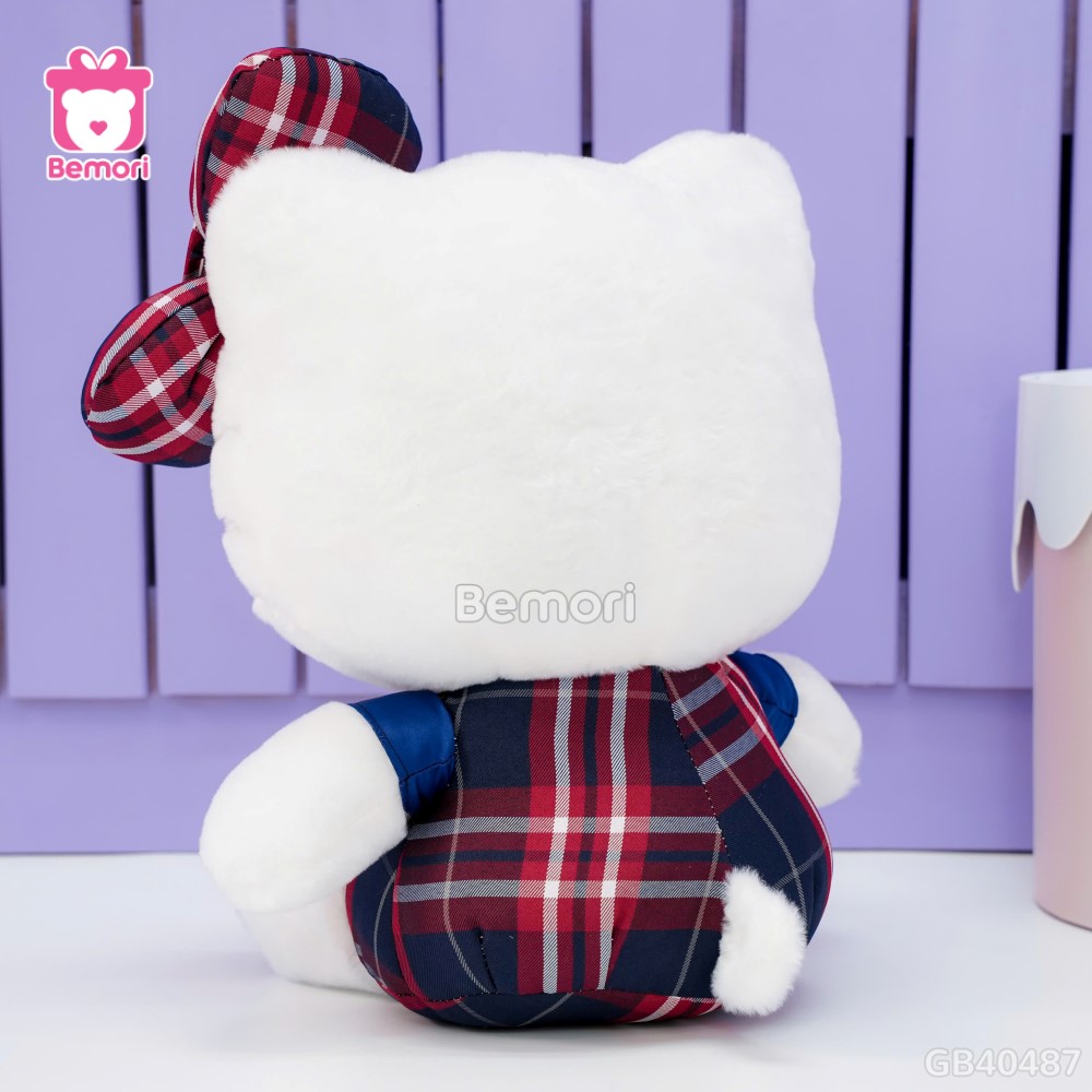 Gấu Bông Hello Kitty Váy Kẻ Chân Thêu