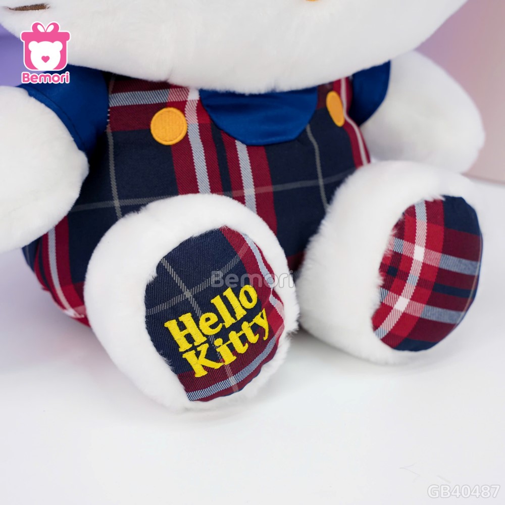 Gấu Bông Hello Kitty Váy Kẻ Chân Thêu