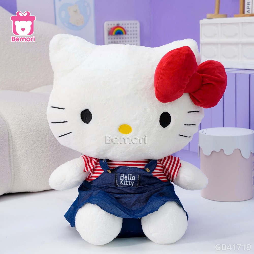 Gấu Bông Hello Kitty Áo Đỏ Yếm Jeans